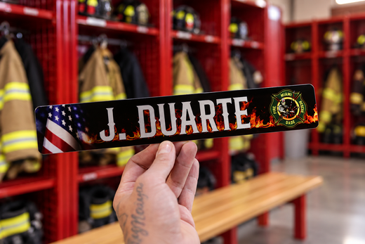 LOCKER PLATE: Flag and Fire background
