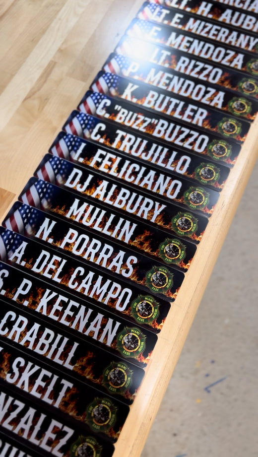 BULK ORDER + 12 LOCKER PLATE: Flag and Fire background